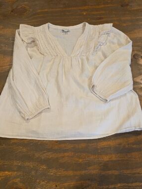 Wonderly Cream V-Neck Ruffle Pintuck Blouse